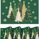 Artoid Mode Green Xmas Trees Vinyl Christmas Placemats Set of 4, 12x18 Inch Washable Plastic Non-Slip Woven Winter Table Mats for Party Kitchen Dining Decor