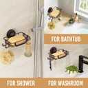 LEVERLOC Soap Holder Dish with Hooks for Shower, Bar Suction Cup Soap Tray Wall Mounted, Rustproof Stainless Steel Sponge Holder Caddy for Bathroom Bathtub Kitchen Sink, Brown