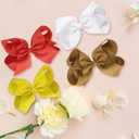 4 PCS 6" Big Hand-made Grosgrain Ribbon Solid Color Hair Bows Alligator Clips Hair Accessories for Little Teen Toddler Girls Kids Set of4 (White)