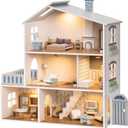 ROBUD Doll House, Wooden Dollhouse with 6 Rooms, 29-pcs Realistic Accessories, Dollhouse Playset for 4-6 Inch Dolls, Gifts for Kids & Toddlers, Nordic Style, Ages 3+, 24.5 X 10.6 X 26 Inches