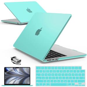 IBENZER Compatible with MacBook air 13 inch Case 2026 2025 2024 2023 2022 M4 A3240 M3 A3113 M2 A2681, HardShellCase w/KeyboardCover ScreenFilm Type-C for Mac air 13.6", Turquoise, KK-TBL+2TC