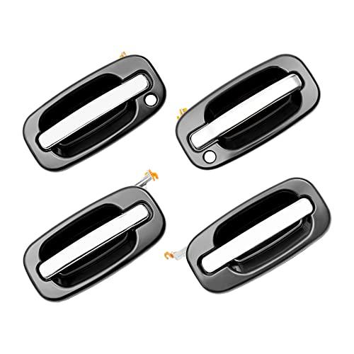 Exterior Door Handles Set, Compatible with 1999-2007 Chevy Silverado Suburban Tahoe Avalanche, GMC Sierra Yukon, Cadillac Escalade, Chrome Lever, Front & Rear & Left & Right Side | 15034985, 15034986