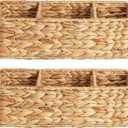 StorageWorks Wicker Toilet Basket Tank Topper, Toilet Paper Basket for Back of Toilet Tank Top, 3-Section Water Hyacinth Storage Baskets, 2-Pack (Natural(Water Hyacinth))