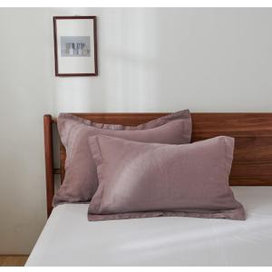 Simple&Opulence 100% French Linen Pillowcase Queen Size-Set of 2- Washed Solid Color Pillow Cases Embroidered -Soft and Durable (Purple, 20''x30'')
