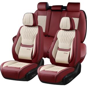 Full Set Car Seat Covers (Front & Rear) | Leatherette Protectors | Airbag Compatible for Sedans, SUVs, Trucks (Wine Red & White) Full Set Car Seat Covers (Front & Rear) | Leatherette Protectors | Airbag Compatible for Sedans, SUVs, Trucks (Wine Red & White)