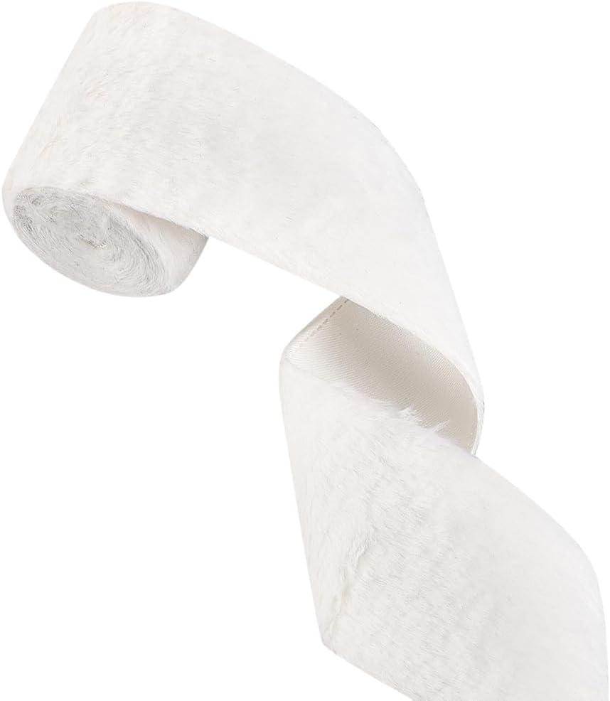 BENECREAT 3Yards White Fur Ribbon Decoration, 3Inch Wide Christmas Faux Fur Ribbon Decoration, Faux Fur Fabric Precut Strips for Crafting, Sewing, Decorating and Christmas, Party Supplies