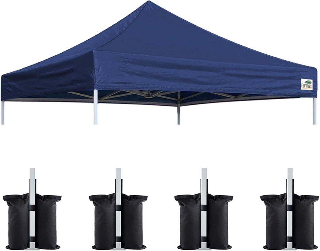 Eurmax USA 10x10 Pop Up Canopy Replacement Top,Universal Instant Canopy Cover ONLY,Heavy Duty UPF 50+ UV Protection,Water & Wind Resistant Tarp Bonus 4 Sand Bags (Navy Blue)