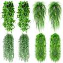 Daifunli 8 Pcs Artificial Hanging Plants Fake Hanging Ferns Plastic Faux Plants for Wall Room Garden Garland Indoor Outdoor Decor No Basket (Boston, Eucalyptus, Ivy Vine, String of Pearls)