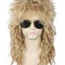Topcosplay Men or Women 80s Mullet Wig Ash Blonde Rock Disco Wigs Long Curly (Blonde-27/613)