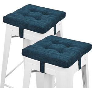 baibu 12 Inches Memory Foam Square Seat Cushion Set of 2, Dual-Layer Design Bar Stool Square Seat Cushion with Ties - 2 Pads Only, Dark Blue (12'' (30CM))