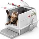 Stainless Steel Litter Box: Enclosed Cat Litter Box with Flip Lid Self Cleaning and High Sided Top Entry Design, XL Extra Large Metal Kitty Litter Pan Tray for Big Cats, Built-in Carbon Filter Pouch (Pale Grey)