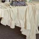 GLORY SEASON Retro Farmhouse Ruffle Round Tablecloth Cotton Flounces Trim Washable Table Cover White Tablecloths for Rectangle Table Baby Shower Kitchen Party Wedding Decor,70'' Round