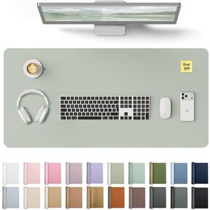 YSAGi Leather Desk Protector, Office Mat, Large Mouse Mat, Non-Slip PU Leather Blotter, Laptop Pad, Waterproof Writing Pad for Office and Home (Grayish Green, 31.5" x 15.8")