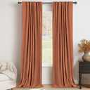 100% Blackout Shield Linen Blackout Curtains for Bedroom 96 Inches Long, Back Tab/Rod Pocket Living Room Drapes, Thermal Insulated Blackout Curtains 2 Panels Set, 50" W x 96" L, Burnt Orange