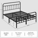 Zunatu Queen Size Metal Platform Bed Frame/Victorian Style Headboard and Footboard/Steel Slat Support/Easy Assembly/No Box Spring Needed/Underbed Storage/Noise Free/Black