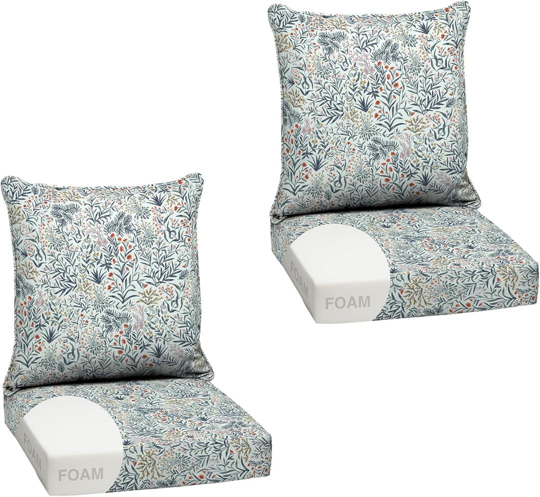 Arden Outdoor Foam Deep Seat Cushion Set (2-Pack), 24x24, Premium High-Density Foam, Never Flattens, Weather-Proof for Patio Chair Sofa Couch, Pistachio Botanical