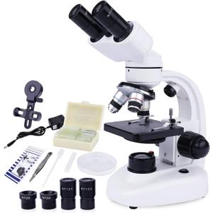 40X-1000X Binocular Microscope for Adults with Microscope Slides Phone Holder and Specimen Preparation Kits, Compound Binocular Microscopes for Home Educational/Hobby Use