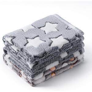 1 Pack 2 Blankets Super Soft Fluffy Premium Fleece Pet Blanket Flannel Paw Printed Throw for Dog Puppy Cat (Large 41x31'', Star, Bone, Love)