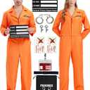 Prisoner Jumpsuit Orange Prison Inmate Costume Jail Criminal Cosplay Outfit for Men Halloween
