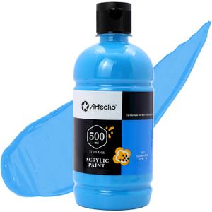 Artecho Cerulean Blue Acrylic Paint 500ml / 17oz Large Bottle - Craft Paint for Art Supplies, Canvas, Rocks, Wood, Fabric, Ceramic - Non Toxic