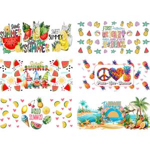 5 x UV DTF Glass Transfer Stickers, 6 Summer Fruit Themed Glass Transfer Craft Stickers, UV DTF Transfer Waterproof Stickers for 16 oz Libbey Glasses, Furniture Crafts Woodworking DIY