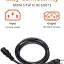 Amazon Basics PC Power Cord, 6 feet, AC Power Cord for Monitor, Computer, TV, 3 Prong, 18 AWG, 125 Volts, Black