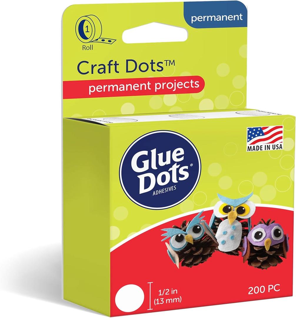 Glue Dots, Craft Dots, Double-Sided, 1/2", .5 Inch, 200 Dots, DIY Craft Glue Tape, Sticky Adhesive Glue Points, Liquid Hot Glue Alternative, Clear