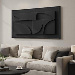 Large Framed 3D Black Abstract Wall Art for Living Room, Horizontal 60x30
