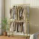 Clothes Rack 36.2" x 21.3" x 72", 4-Bar Double Rod Rolling Metal Clothing Rack for Hanging Clothes, Portable Garment Rack with Wheels for Bedroom Laundry, Closet Wardrobe, Gold