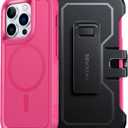 FNTCASE for iPhone 13 Pro Case: iPhone 14 Pro Magnetic Dual Layer Protective Cell Phone Cover with Belt-Clip Holster | Heavy Duty Military Grade Shockproof Protection Non Slip Textured Back Phonecase (Hot Pink)
