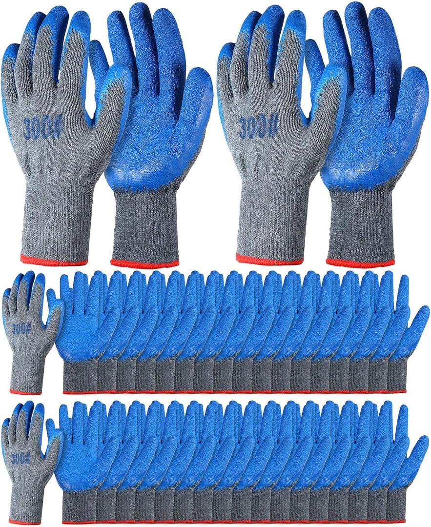 Haysandy 36 Pairs Rubber Work Gloves Latex Double Coated Safety Grip Work Gloves Bulk for Construction Gardening Landscaping for Men (Gray)