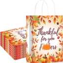 Kolldenn 25 Pcs Friendsgiving Gift Bags with Handle Thankful for You Fall Maple Leaves Pumpkin Bags for Autumn Thanksgiving Party Supplies, 8.3'' x 5.9'' x 3.1'' (Thankful)