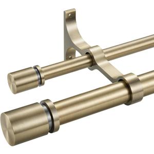 Double Curtain Rod 140 to 164 Inch,1 Inch Heavy Duty Curtain Rods for Windows with Solid Aluminum Cylindrical Finials and Bracket,1 Front and 5/8 Back Telescoping Double Drapery Rod,Antique Bronze