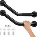 16 Inch Angled Shower Grab Bar Black, Munzong 2 Pack Anti Slip Bathroom Grab Bar, Knurled Bathroom Balance Bar,Safety Hand Rail Support Handicap Elderly Injury Senior Assist Bath Handle-1.25 Tube