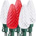 Brizled Red & White String Lights, 16.5FT 25 LED C9 Christmas Lights, Connectable Xmas Tree Light, Waterproof Strawberry String Light for Indoor Roof Garden Patio Pathway Tree Valentine's Day Party