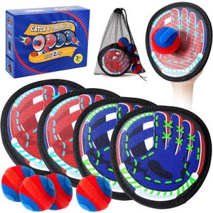 Playzap Toss and Catch Ball Set Ultra Soft Fabric Pain-Free - Valentine Gift for Toddlers Kids Boys Girls 2-4 5-7 8-13+ Yrs - Baseball Glove Toy Indoor Outdoor Yard Game & Beach/Pool Toy Set 4 Pack