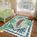 5x7 Washable Non-Slip Area Rug, Tropical Green Boho Vintage Jungle Tiger Rug, Soft Cozy Faux Cashmere Low Pile Animal Print Rug for Dining Room,Living Room, Bedroom,Easy to Clean Decorative Carpet