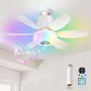 4 in 1 Socket Fan Light with Remote, 18.5 inch Small Ceiling Fans with Dimmable Led Light, Bluetooth Speaker, 3 Colors, 3 RGB Mode, 3 Fan Speeds, Screw in E26 Base for Bedroom Kitchen -White