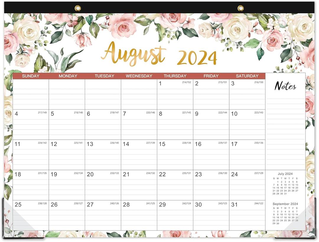 2024-2025 Desk Calendar - Large Desk Calendar 2024-2025, JUL 2024 - DEC 2025, 22" x 17", Large Ruled Blocks, 2 Corner Protectors & 2 Hanging Hooks, Floral Design