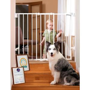 Babelio Baby Gate for Stairs, Kitchen & Doorways, 26-43" W 28" H No Bottom Bar| Easy Installation| One-Handed Operation| Auto-Close| Hardware Mount (Drill Needed) Safety Dog/Pet Gate Indoor (White)