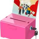 Uniclife Acrylic Donation Box with Lock and Sign Holder Pink Ballot Box with Slot Plastic Suggestion Box Tip Jar Cash Storage Container Drop Box for Fundraising Voting Raffle Charity, 6.2" x 5" x 4" (1 Pack)