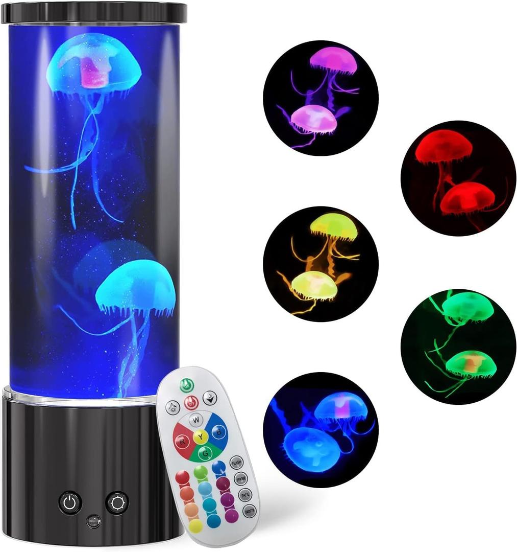 KIKILIVE Jellyfish Lamp, LED Jellyfish Tank Table Lamp with Remote Control, 17 Color Changing Dimmable Aquarium Night Light for Home Decor & Christmas Birthday Gifts