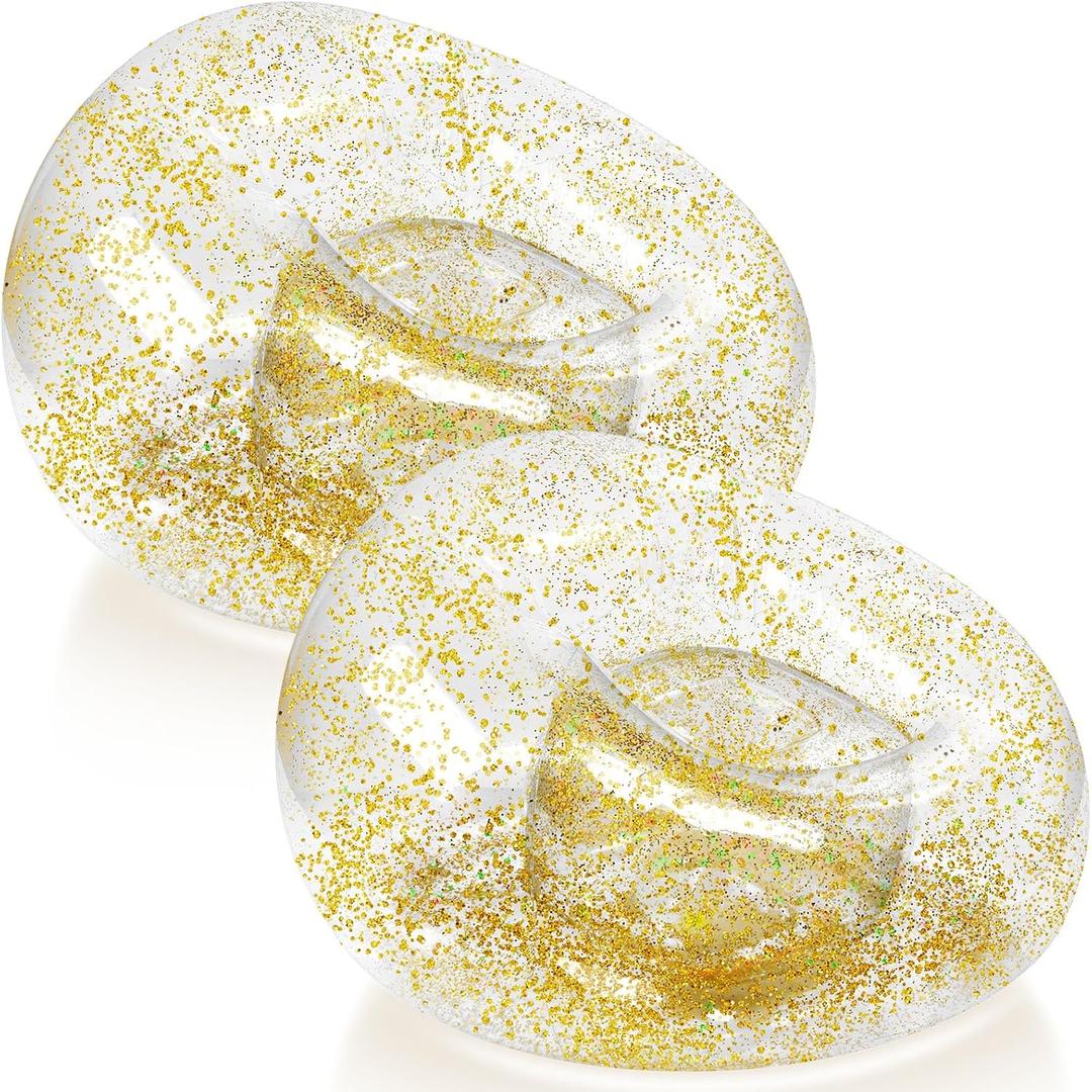 Realspring Inflatable Bean Bag Chair for Adult Bean Bag Sofa Chair Blow up Inflatable Furniture for Outdoor Living Room Bedroom Balcony Travel Party Gift Accessories(Gold Glitter,2 Pcs), 38.5 x 21.6 x 11 inches