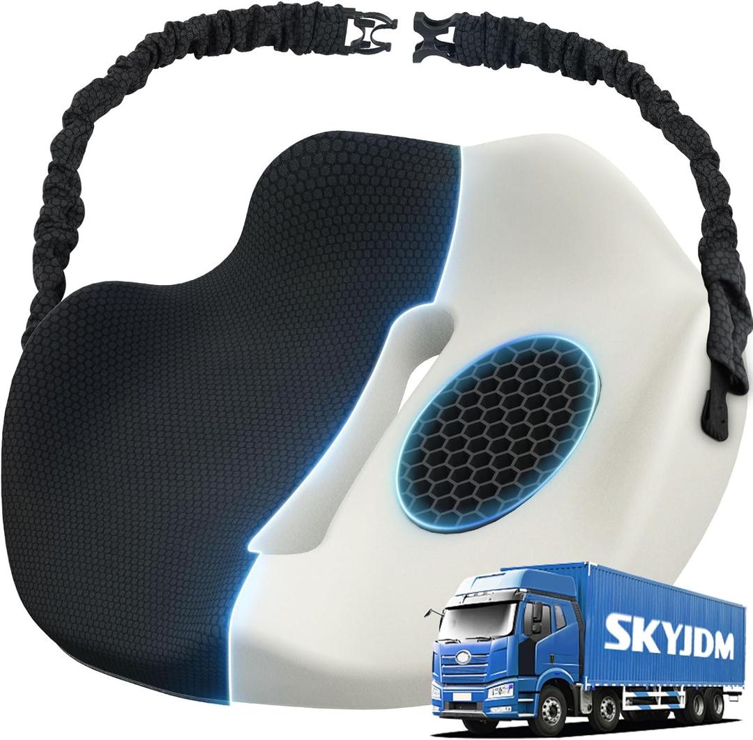 SKYJDM Memory Foam Truck Seat Cushion with TPE Gel Support, Truck Seat Cushion with Non-Slip Washable Cover for Back Support & Pain Relief During Long Drives(Black)