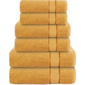 100% Cotton Bath Towels Set 6 Piece  Soft, Highly Absorbent, Quick Dry, Lightweight Feel  2 Bath, 2 Hand, 2 Washcloths  Durable, Fade Resistant  Premium Everyday Comfort  Gold/Golden