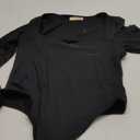 QINSEN Women's Sexy Square Neck Bodysuit Long Sleeve Double Lined Shirt Tops (X-Large, Black)