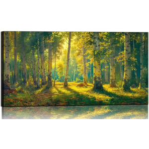 Arts-Green View White Birch Forest Canvas Painting Wall Art Decor Fall Artwork Modern Green Nature Artwork for Living Room Kitchen Bedroom Bathroom Office and Hallway Wall Decor 40" x 20" Inch