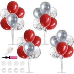 TONIFUL 4 Centerpieces Table Stand, Red Sliver Balloon Stand for Christmas, Birthday, Wedding, Anniversary, Graduation Decorations, Valentine's Day, New Year 2026