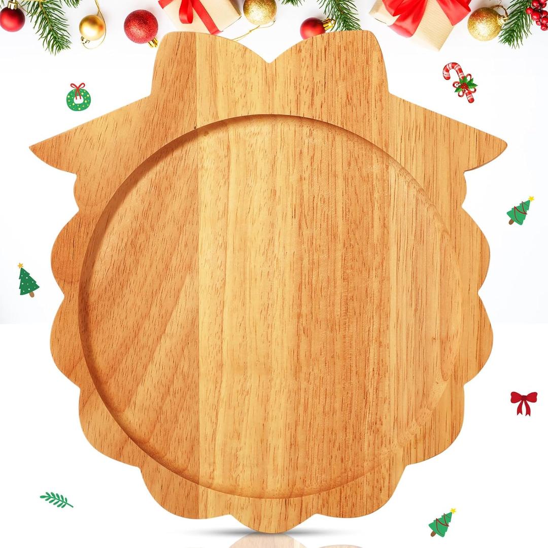 Bokon 12" Wreath Christmas Charcuterie Board Wooden Cutting Board Xmas Serving Platter Tray Cookie Plate for Cheese Bread Dessert Fruit, Gift for Christmas Party Holiday Decoration(Rubber Wood)