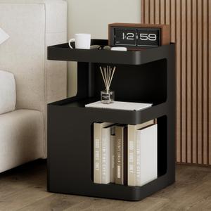 Modern Side Table,Small end Tables for Small Spaces,Black Metal nightstand,Bedside Tables,Accent Table with Storage for Couch, Bedroom,Living Room.No Assembly Required, 13.8 inches x 13.8 inches x 21.25 inches
